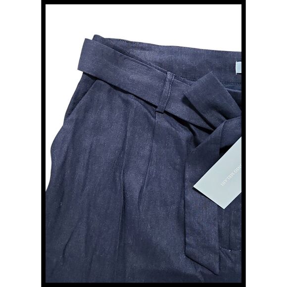 NWT Antonio Melani Amee Linen Blend Belted High Rise Shorts Abyss Blue 16 NEW - Picture 3 of 9